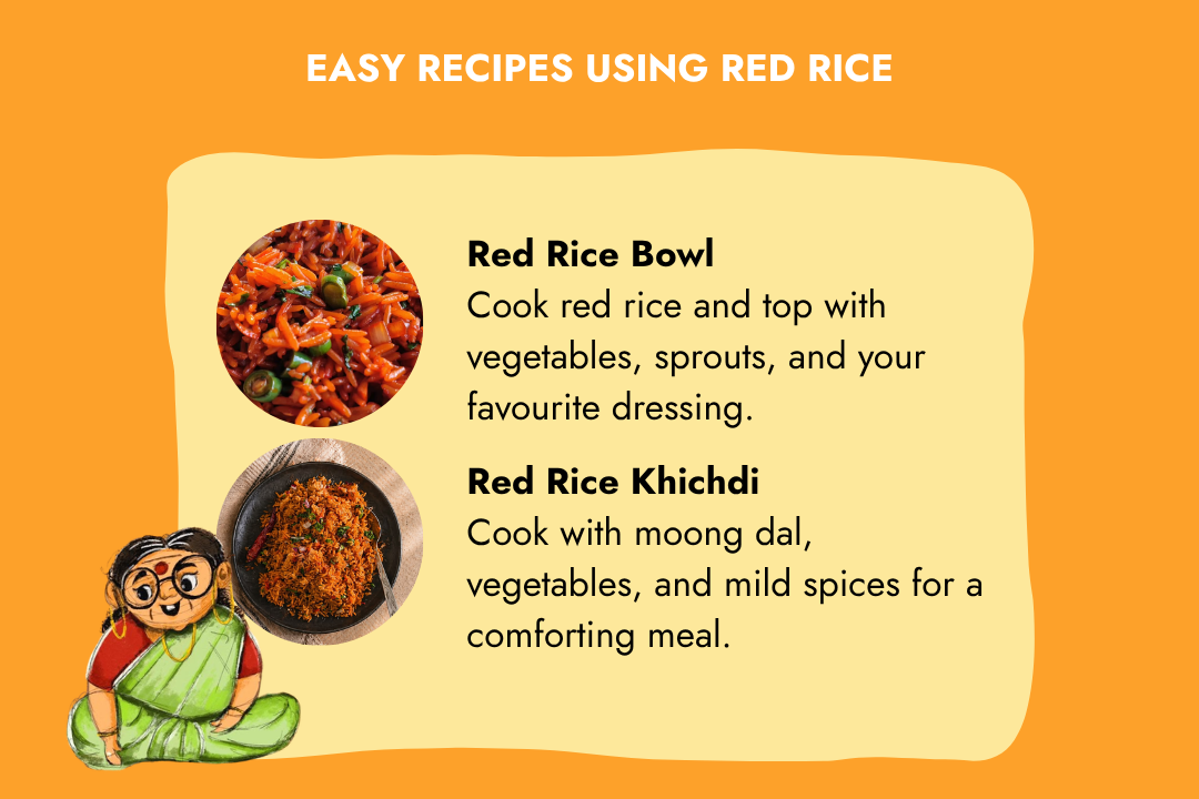 Easy red rice recipes featuring a red rice bowl and red rice khichdi