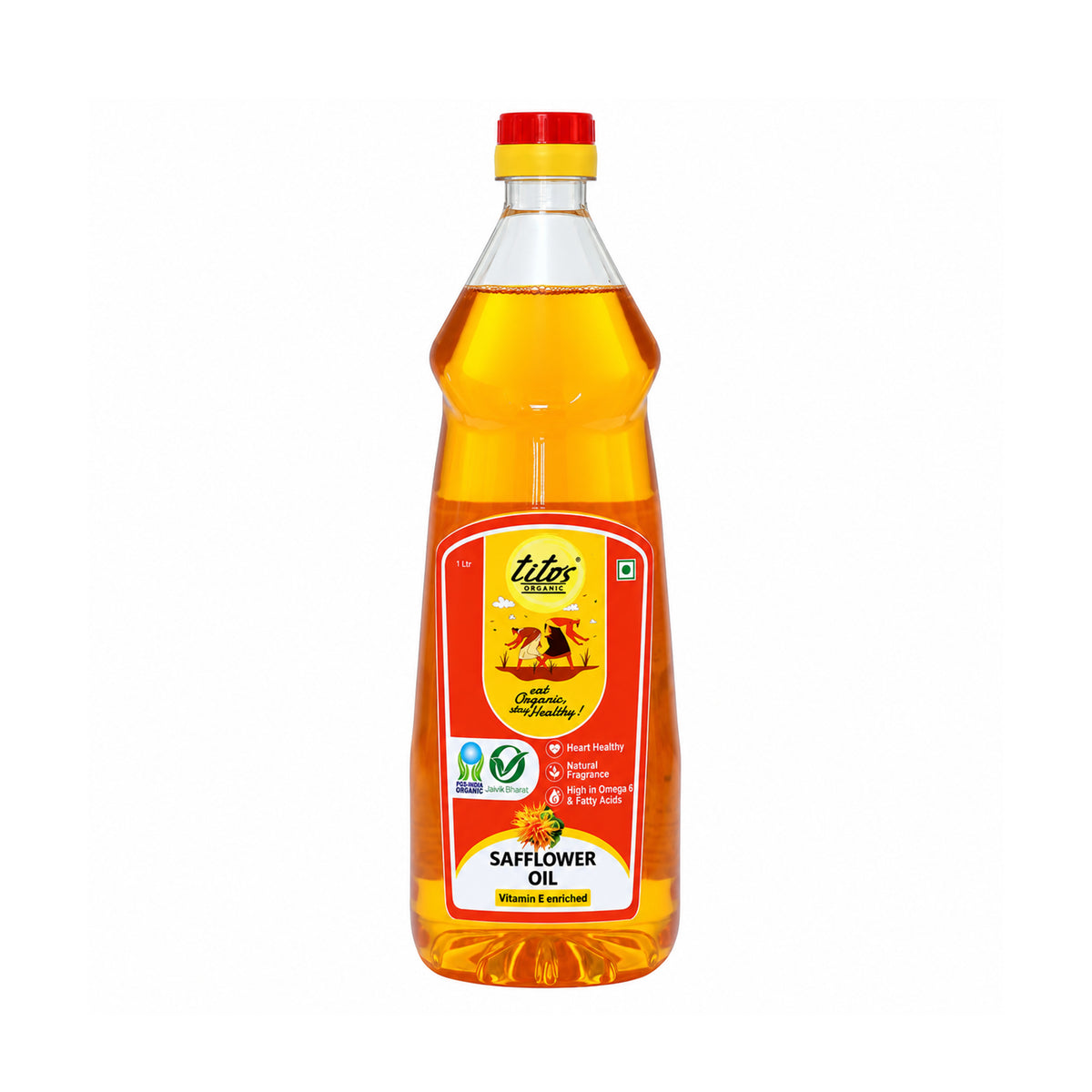 Tito's Organic Safflower Oil 1 litre cold pressed high oleic cooking oil front pack