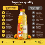 Tito's Organic Safflower Oil quality comparison showing cold pressed organic ingredients and natural nutrients