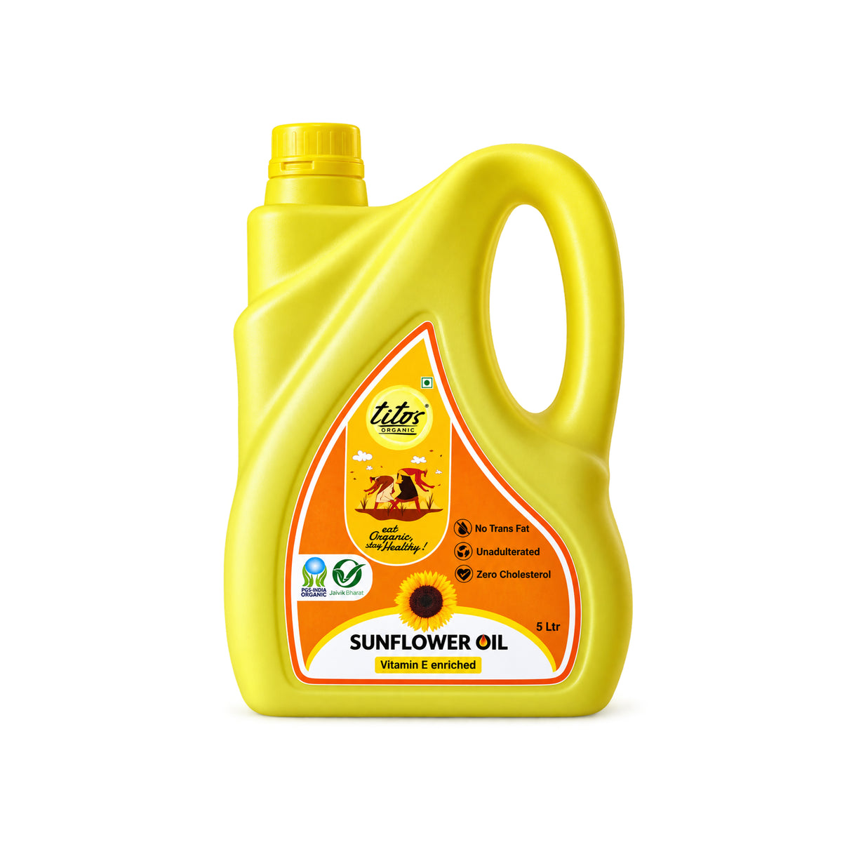 Tito's Organic Sunflower Oil 5 litre organic cold pressed sunflower cooking oil front pack
