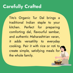 Milawat Free Tito’s Organic Tur Dal for preparing traditional Indian dal, flavourful sambar and Maharashtrian varan