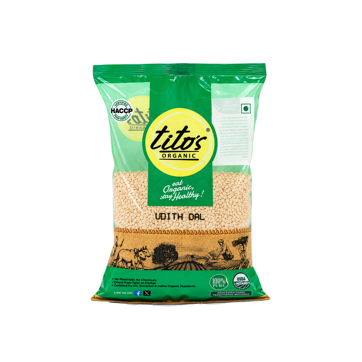 Tito’s Organic Udith Dal 1 kg pack of organic urad dal and split black gram | Milawat Free