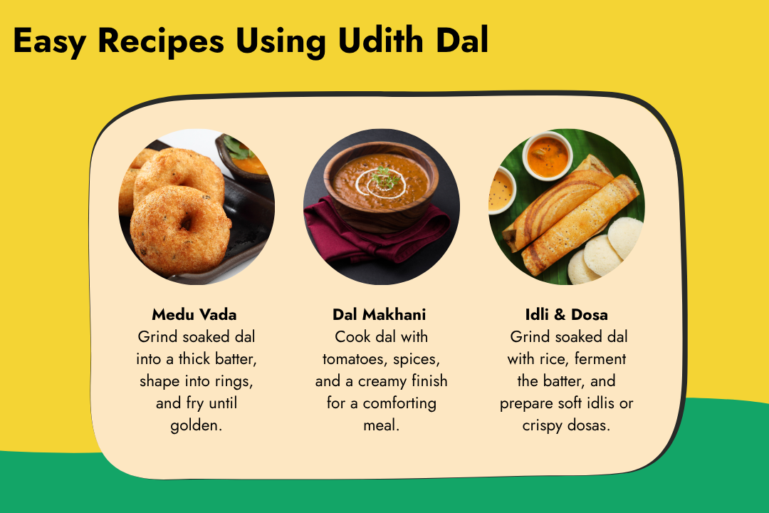Easy recipes using Tito’s Organic Udith Dal, including medu vada, dal makhani, idli and dosa