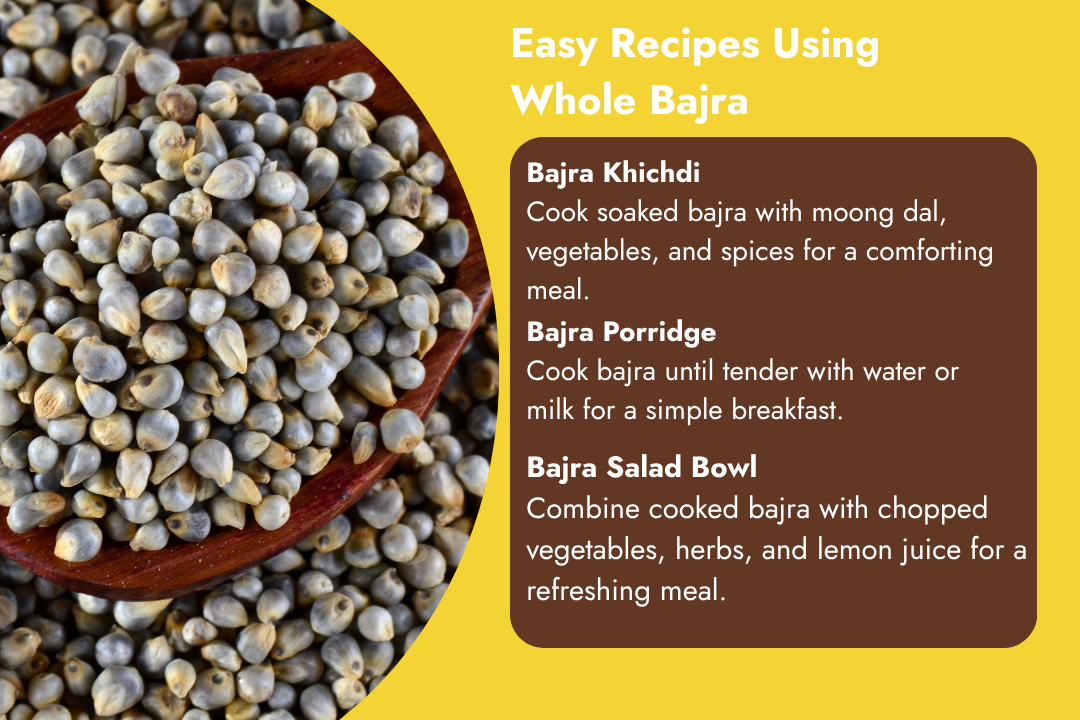 Whole bajra pearl millet grains for preparing bajra khichdi, porridge and a refreshing millet salad bowl