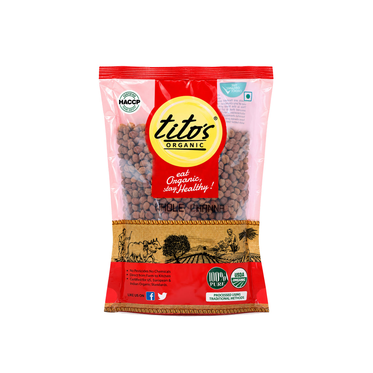 Tito’s Organic Whole Channa 500 g pack of organic whole chickpeas and Kala Chana available on Milawat Free.