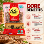 Tito’s Organic Whole Channa highlighting plant-based protein, dietary fibre and versatile cooking uses