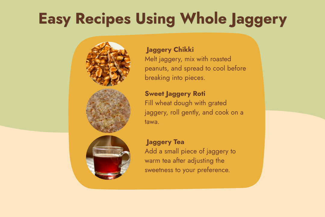 Easy recipes using Tito’s Organic Whole Jaggery including peanut chikki, sweet jaggery roti and jaggery tea