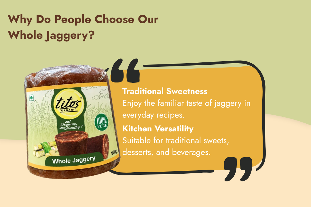 Tito’s Organic Whole Jaggery featuring traditional sweetness and versatile uses in desserts and beverages
