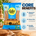 Tito’s Organic Whole Wheat Grain 1 kg highlighting whole grain goodness, dietary fibre and versatile cooking uses